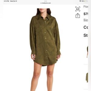 WAYF Floral Jacquard Long Sleeve Shirtdress In Olive